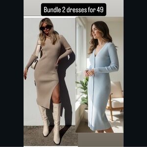 Prince Beige and Light Blue Long Sleeve Dress Duo